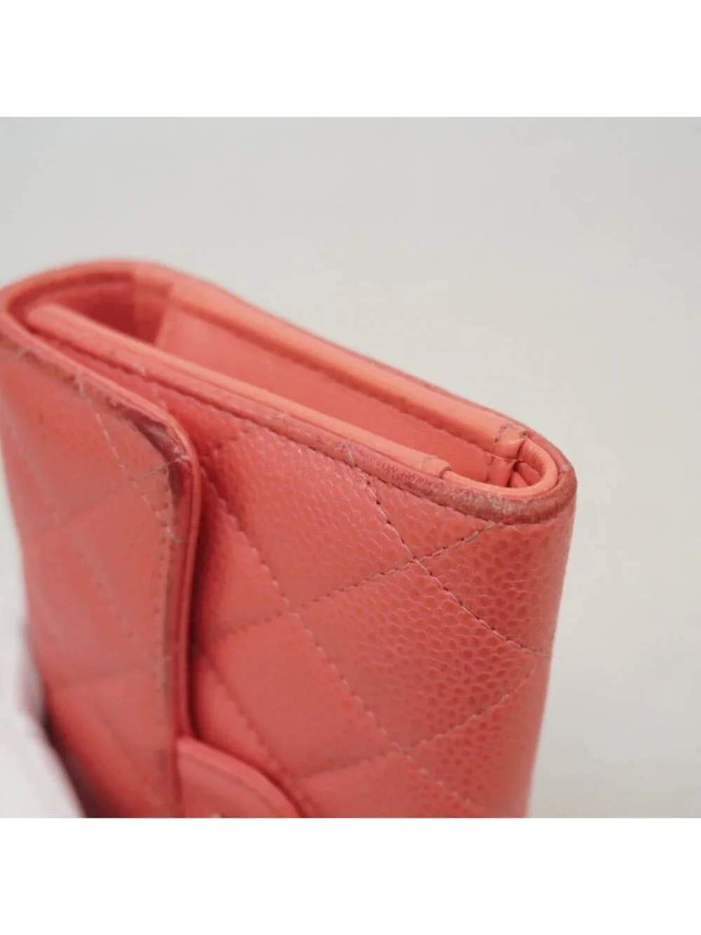 Chanel Trifold Wallet Quilted Caviar Leather Pink Gold